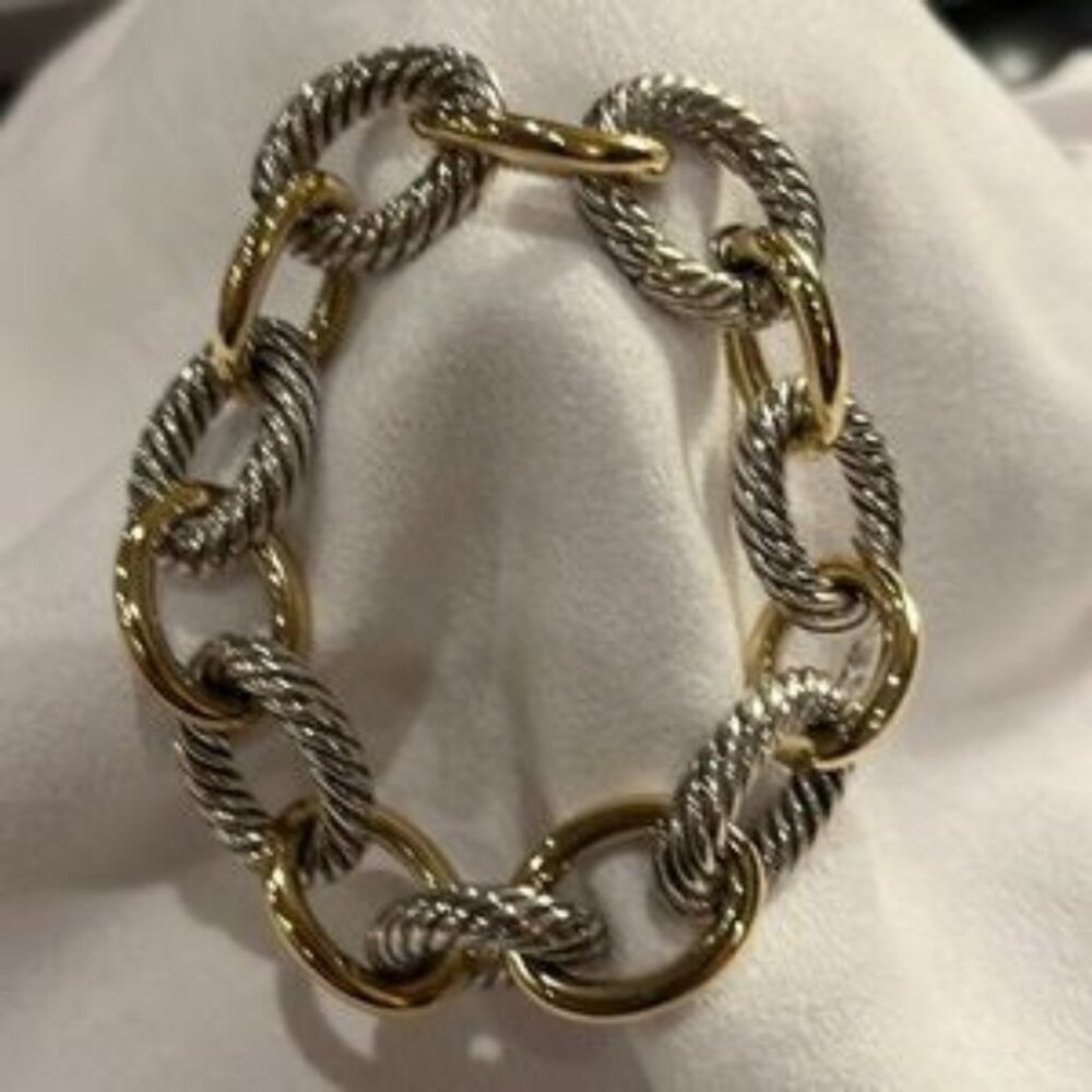 David Yurman large-link silver and gold bracelet